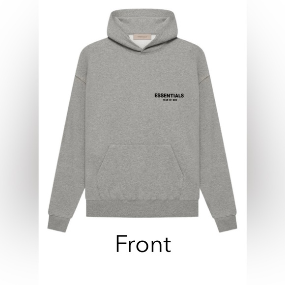 Essentials Fear of God Dark Oatmeal Hoodie with Black Lettering, LARGE - Picture 2 of 10